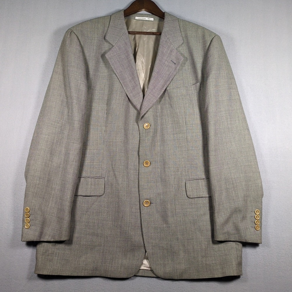 VTG Hugo Boss Blazer Mens 44L Brown Geometric 3 Button Sport Coat Wool - Picture 1 of 8